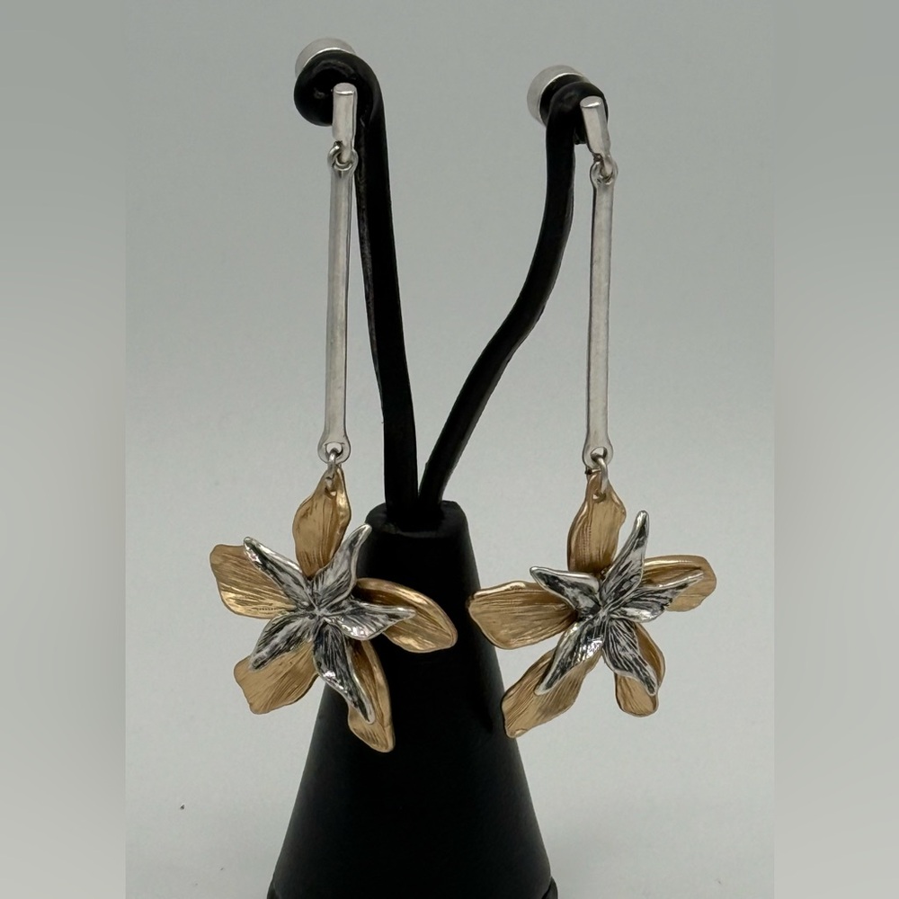Chico's Gold and Silver Floral Earrings
